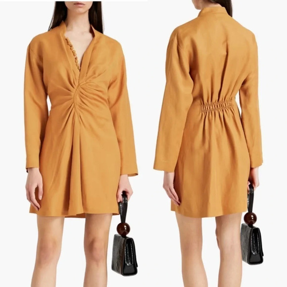 SANDRO Amaria Ruched Twill Cross-over Dress size 38 Medium US 4-6 - Picture 1 of 13
